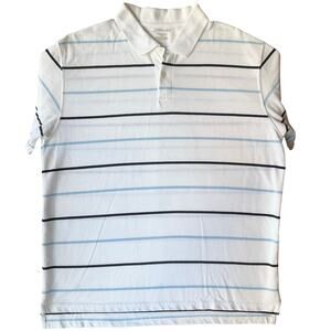 St. John's Bay Men Short Sleeve Polo Shirt Size XL, White & Blue Stripes